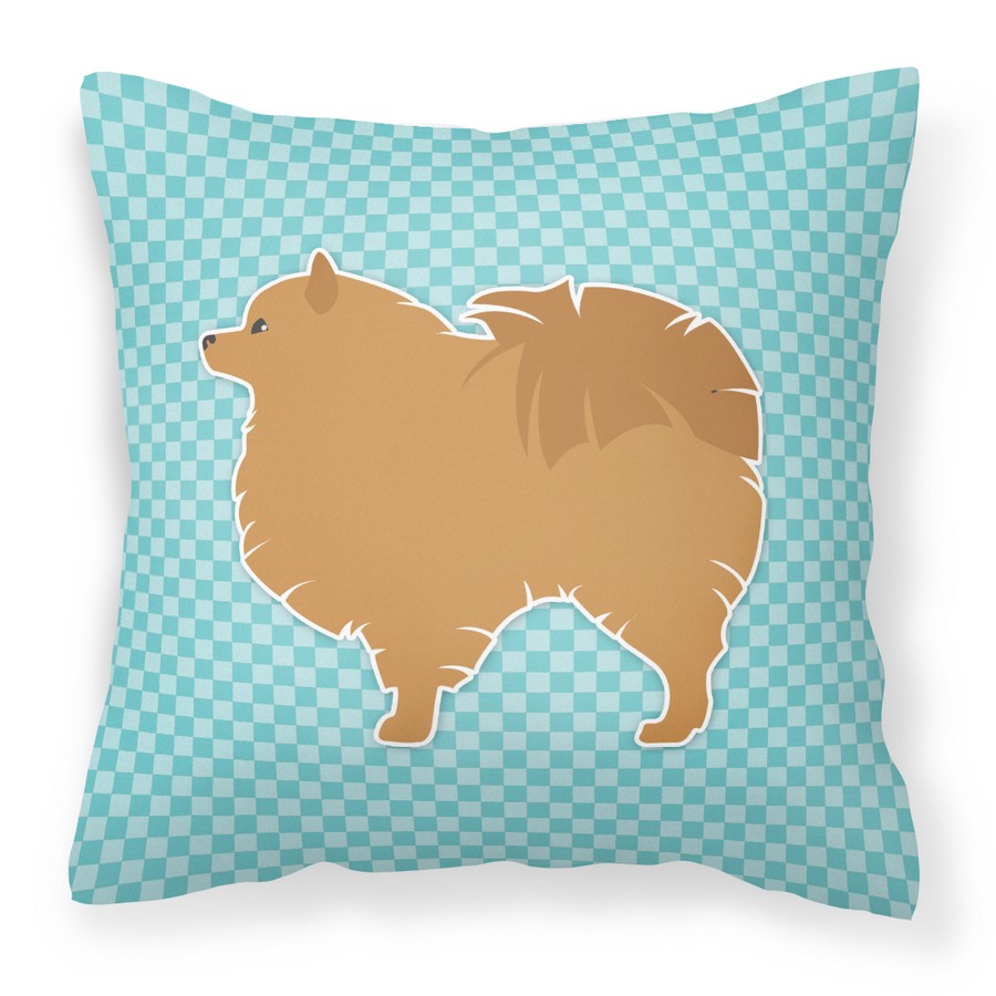 Pomeranian Checkerboard Blue Fabric Decorative Pillow