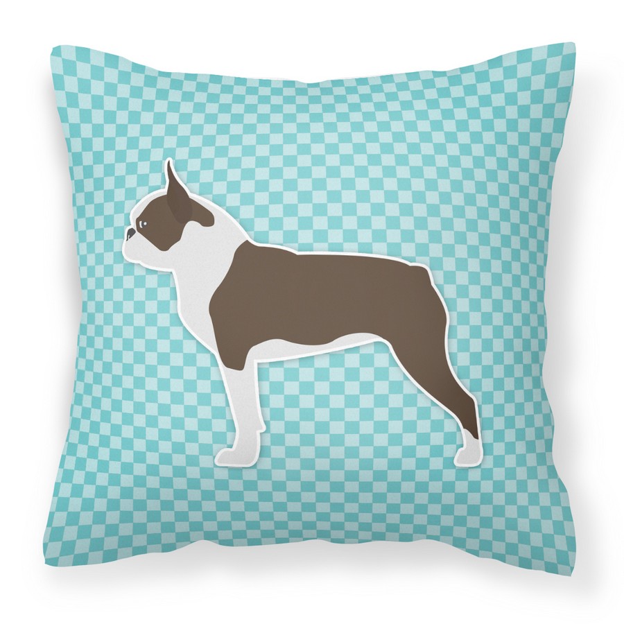 Boston Terrier Checkerboard Blue Fabric Decorative Pillow