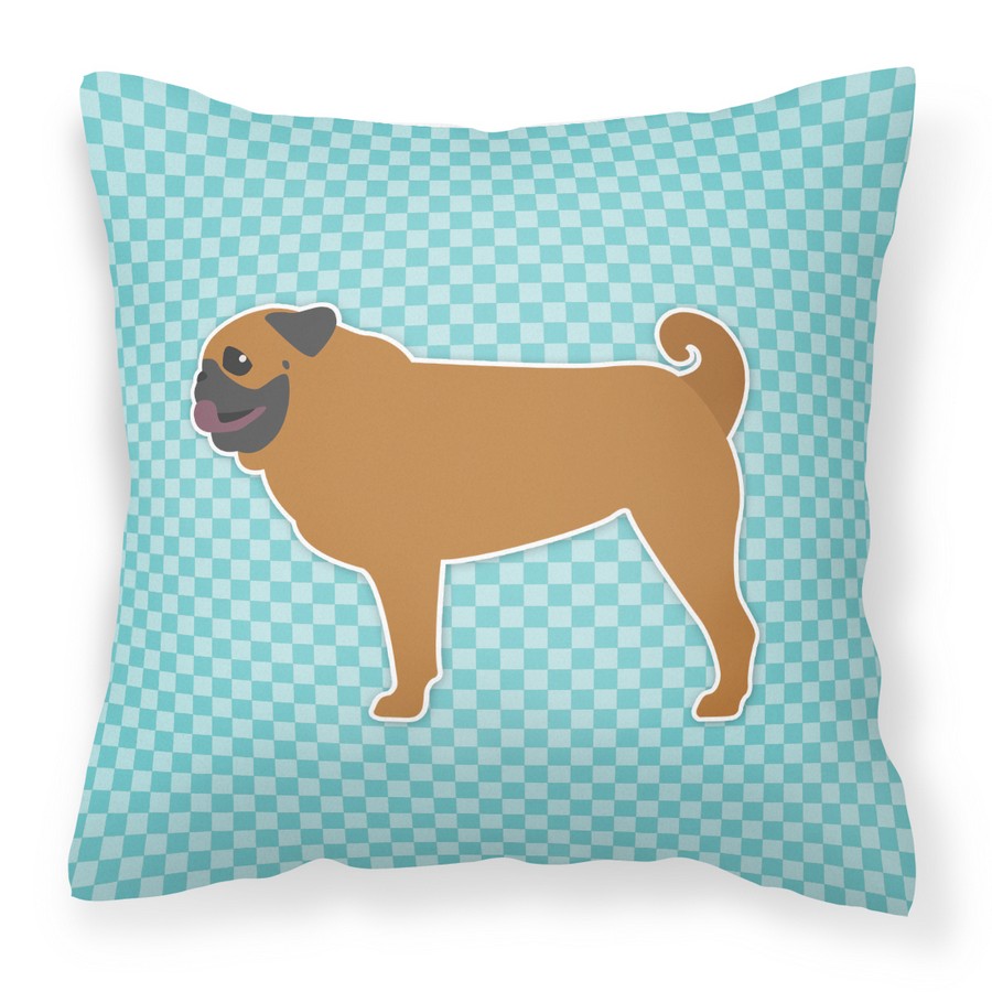Pug Checkerboard Blue Fabric Decorative Pillow