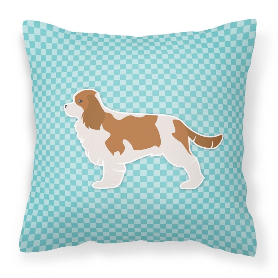 Cavalier King Charles Spaniel Checkerboard Blue Fabric Decorative Pillow Blue