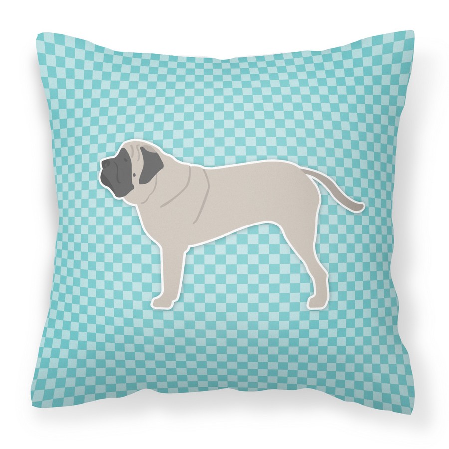 English Mastiff Checkerboard Blue Fabric Decorative Pillow