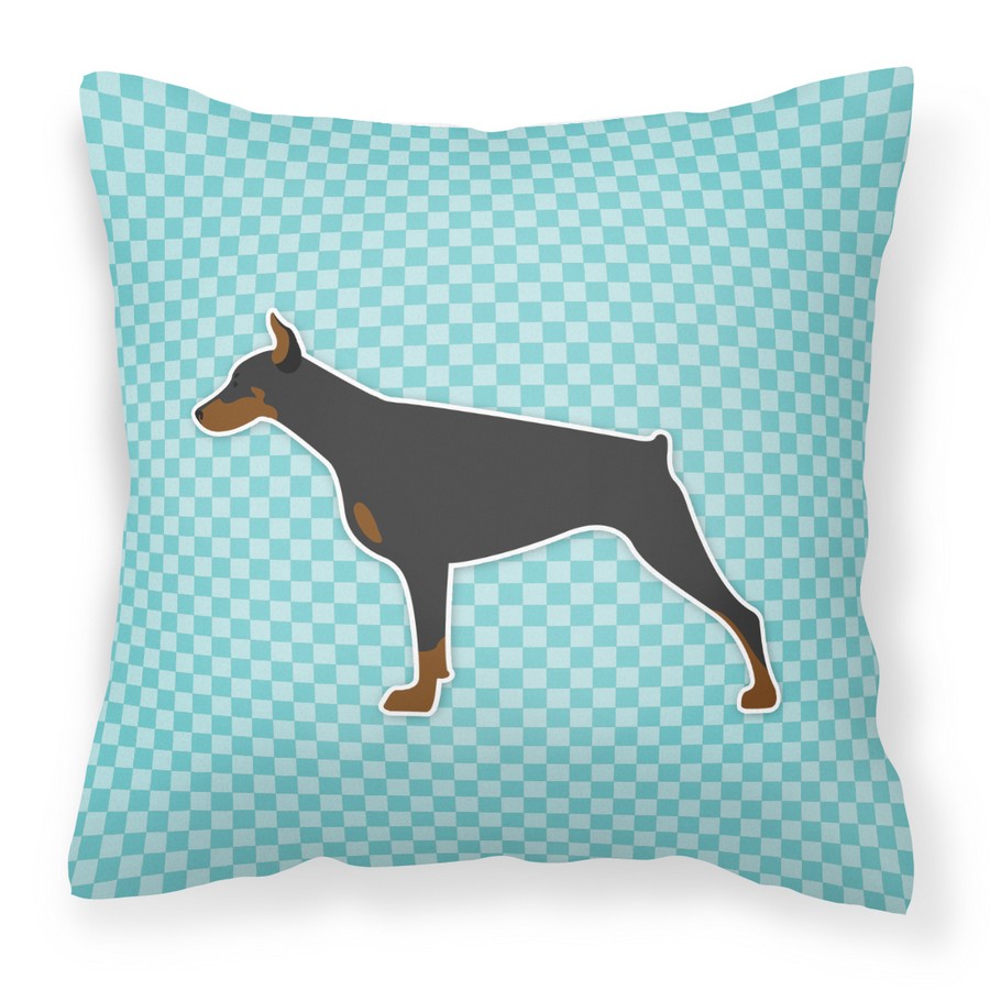Doberman Pinscher Checkerboard Blue Fabric Decorative Pillow