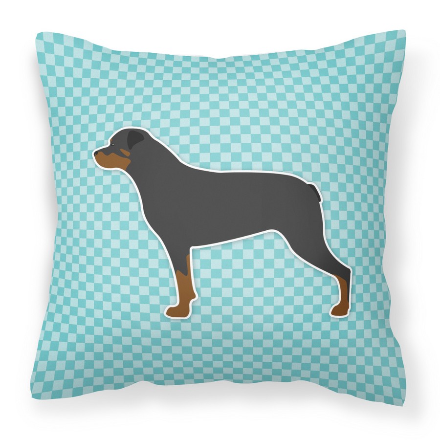 Rottweiler Checkerboard Blue Fabric Decorative Pillow