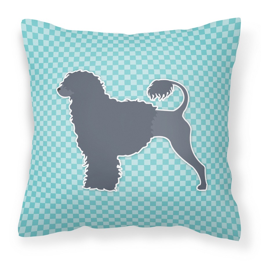 Portuguese Water Dog Checkerboard Blue Fabric Decorative Pillow