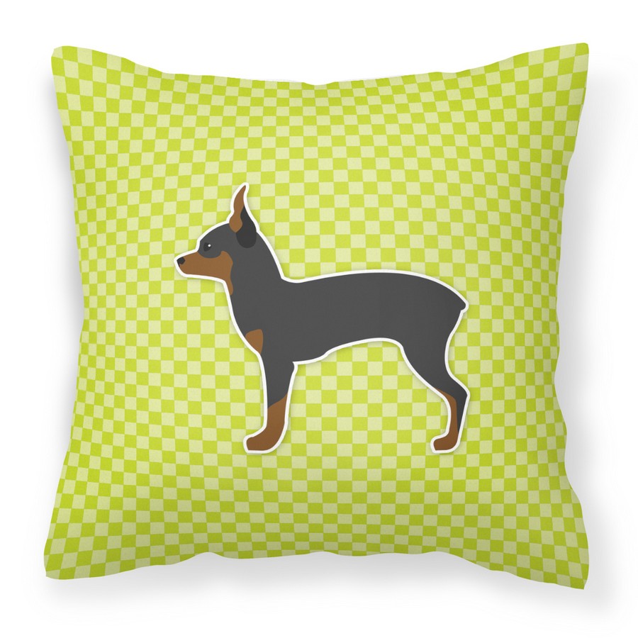 Toy Fox Terrier Checkerboard Green Fabric Decorative Pillow