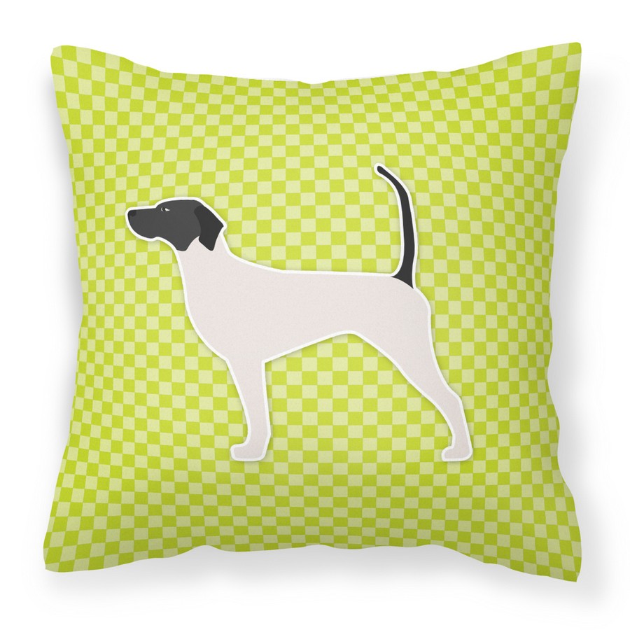 English Pointer Checkerboard Green Fabric Decorative Pillow