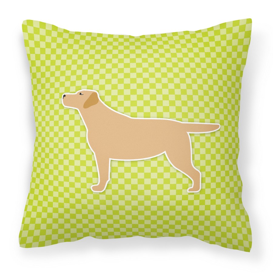 Yellow Labrador Retriever Checkerboard Green Fabric Decorative Pillow