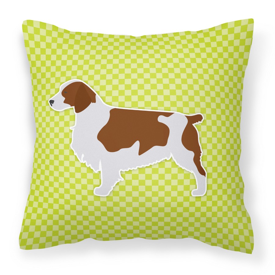 Welsh Springer Spaniel Checkerboard Green Fabric Decorative Pillow