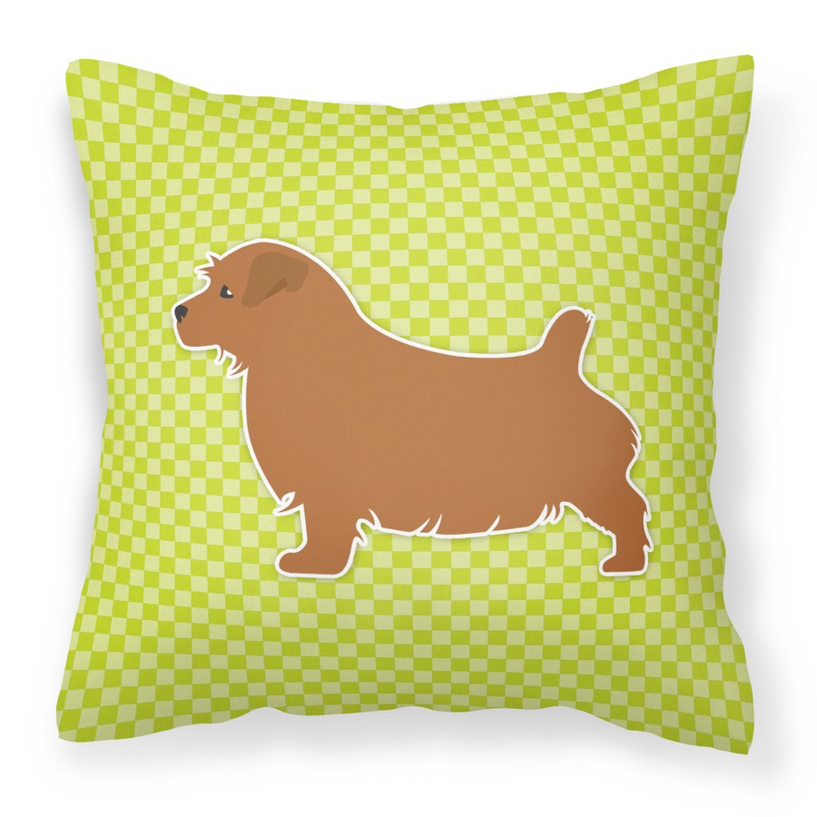 BB3809PW1414 Norfolk Terrier Checkerboard Green Fabric Decorative Pillow