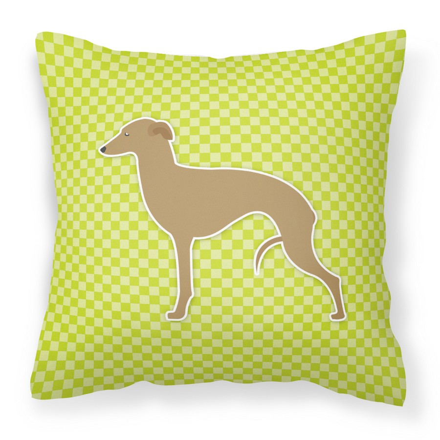Italian Greyhound Checkerboard Green Fabric Decorative Pillow