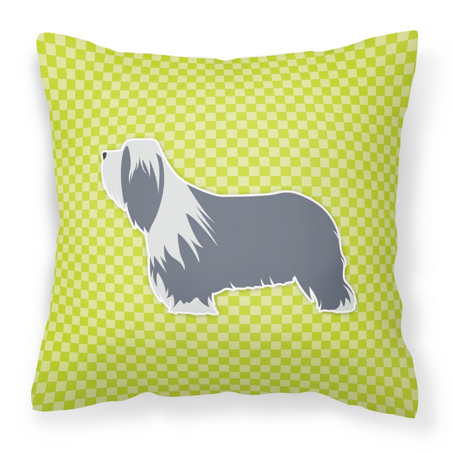 Bearded Collie Checkerboard Green Fabric Decorative Pillow