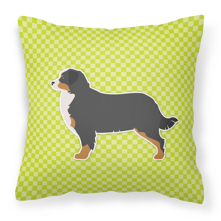 Bernese Mountain Dog Checkerboard Green Fabric Decorative Pillow