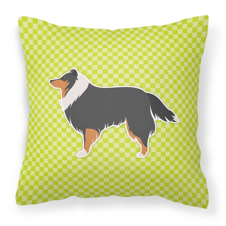 Sheltie & Shetland Sheepdog Checkerboard Green Fabric Decorative Pillow