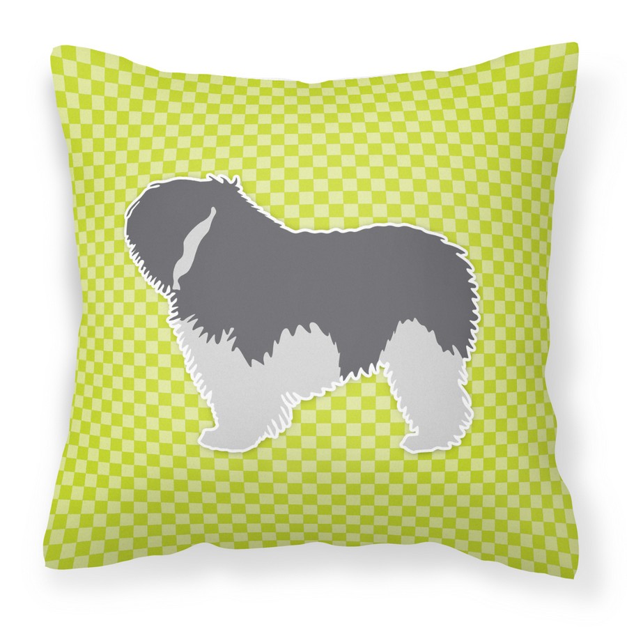 Polish Lowland Sheepdog Dog Checkerboard Green Fabric Decorative Pillow