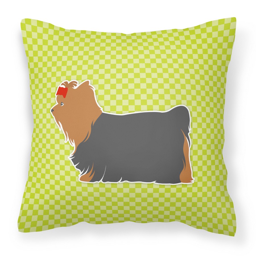Yorkshire Terrier Yorkie Checkerboard Green Fabric Decorative Pillow