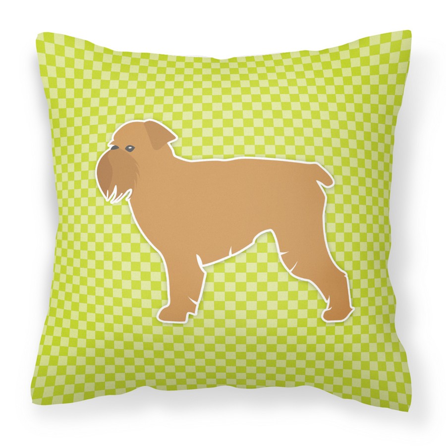 Brussels Griffon Checkerboard Green Fabric Decorative Pillow