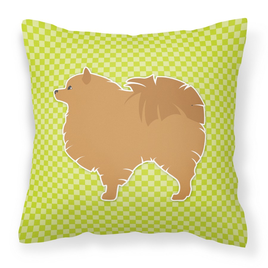 Pomeranian Checkerboard Green Fabric Decorative Pillow