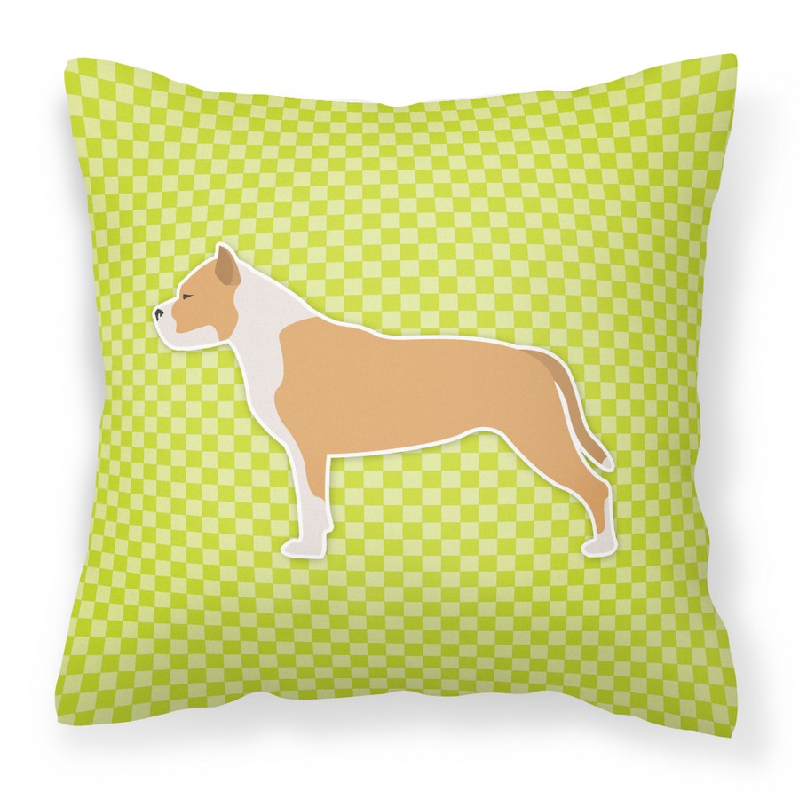 Staffordshire Bull Terrier Checkerboard Green Fabric Decorative Pillow - 14in. H x 3in. W x 14in. L