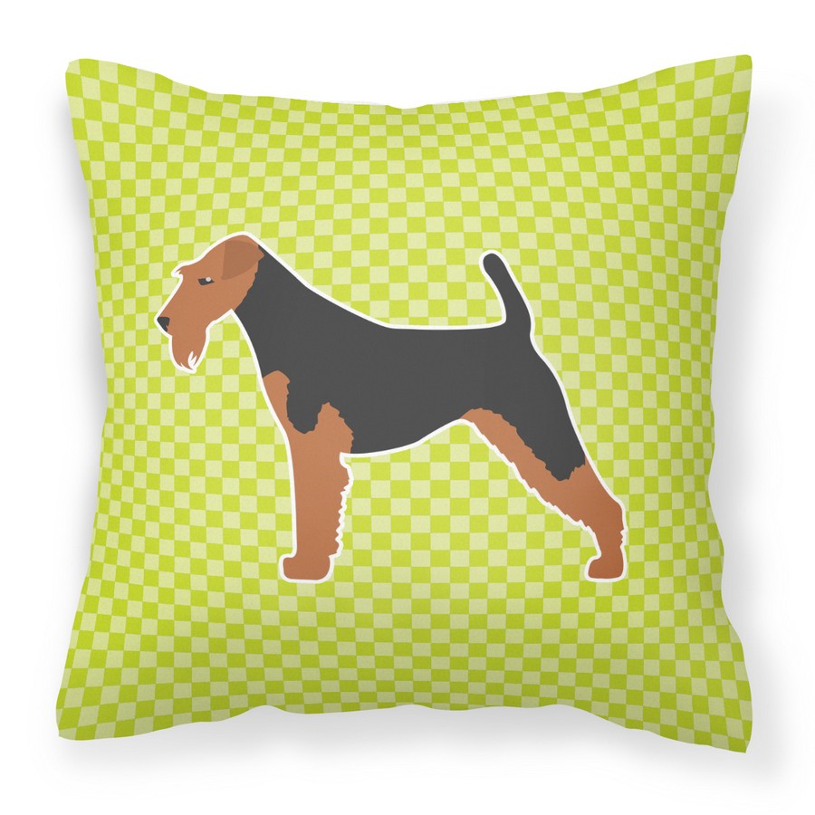 Airedale Terrier Checkerboard Green Fabric Decorative Pillow