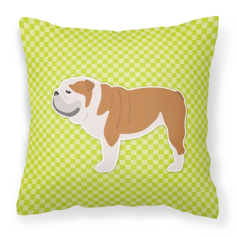 English Bulldog Checkerboard Green Fabric Decorative Pillow