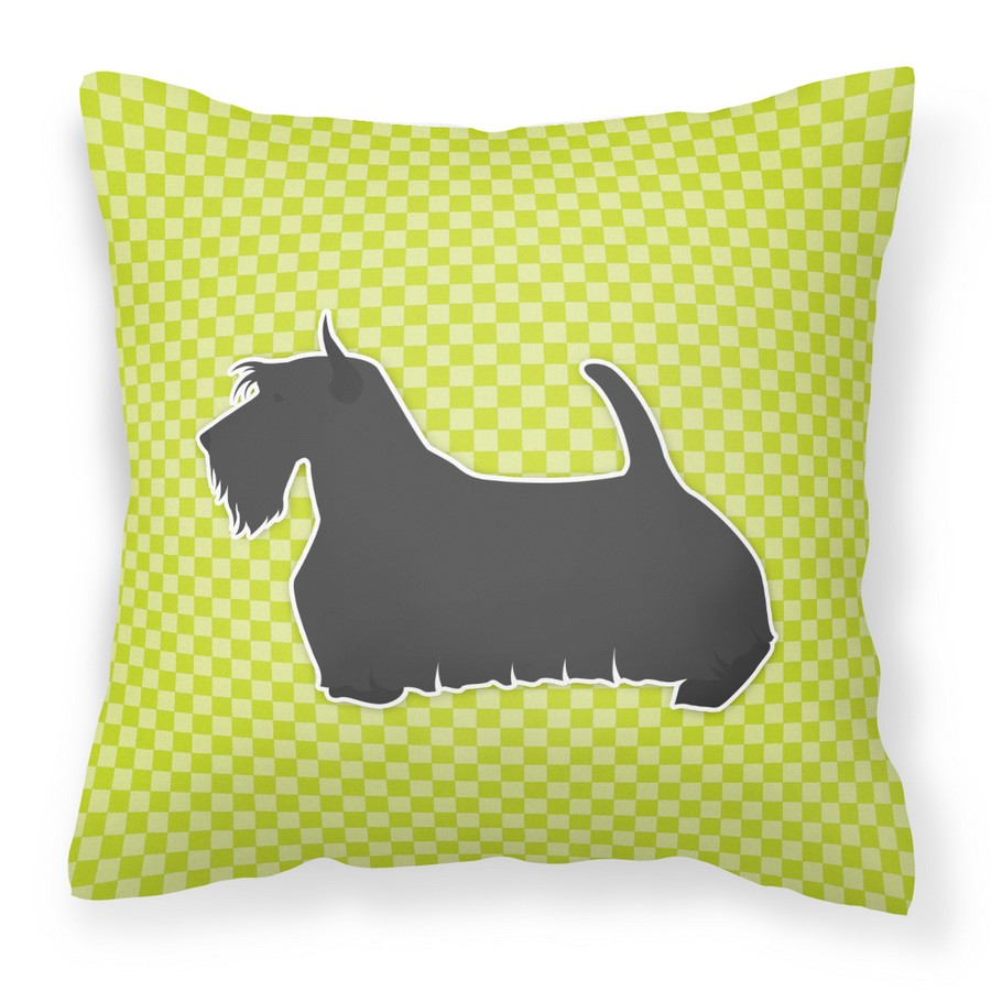 Scottish Terrier Checkerboard Green Fabric Decorative Pillow