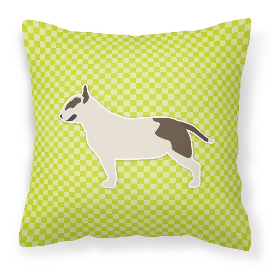 BB3878PW1414 Bull Terrier Checkerboard Green Fabric Decorative Pillow