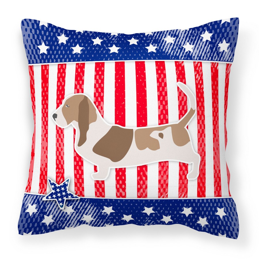 USA Patriotic Basset Hound Fabric Decorative Pillow
