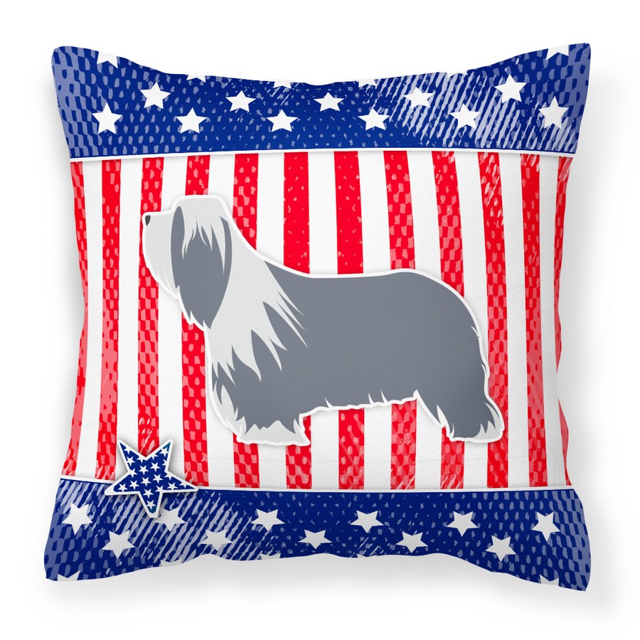 USA Patriotic Bearded Collie Fabric Decorative Pillow