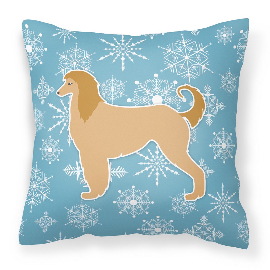 Winter Snowflake Afghan Hound Fabric Decorative Pillow