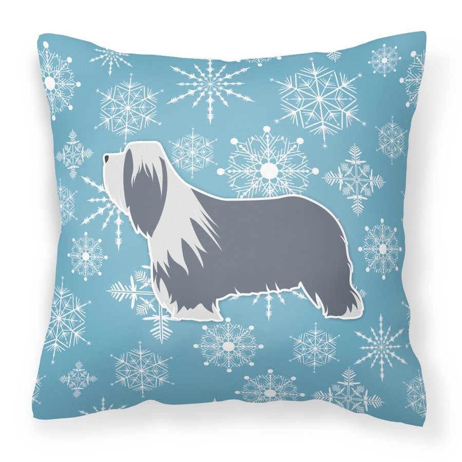 Winter Snowflake Bearded Collie Fabric Decorative Pillow