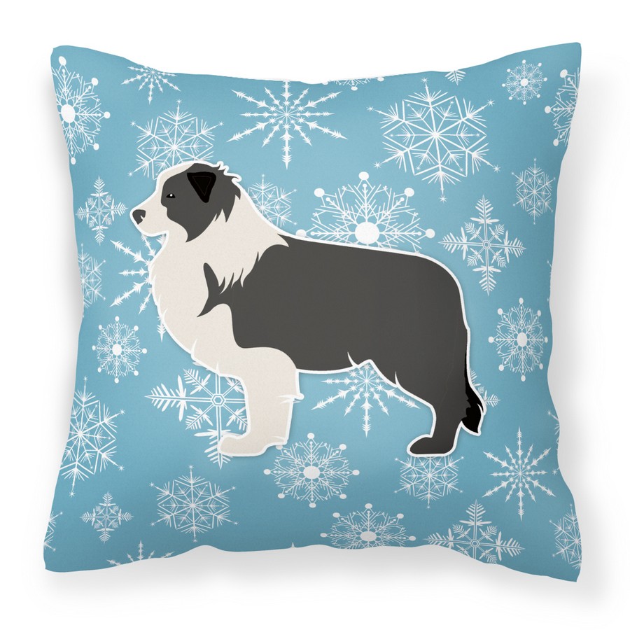 Winter Snowflake Black Border Collie Fabric Decorative Pillow