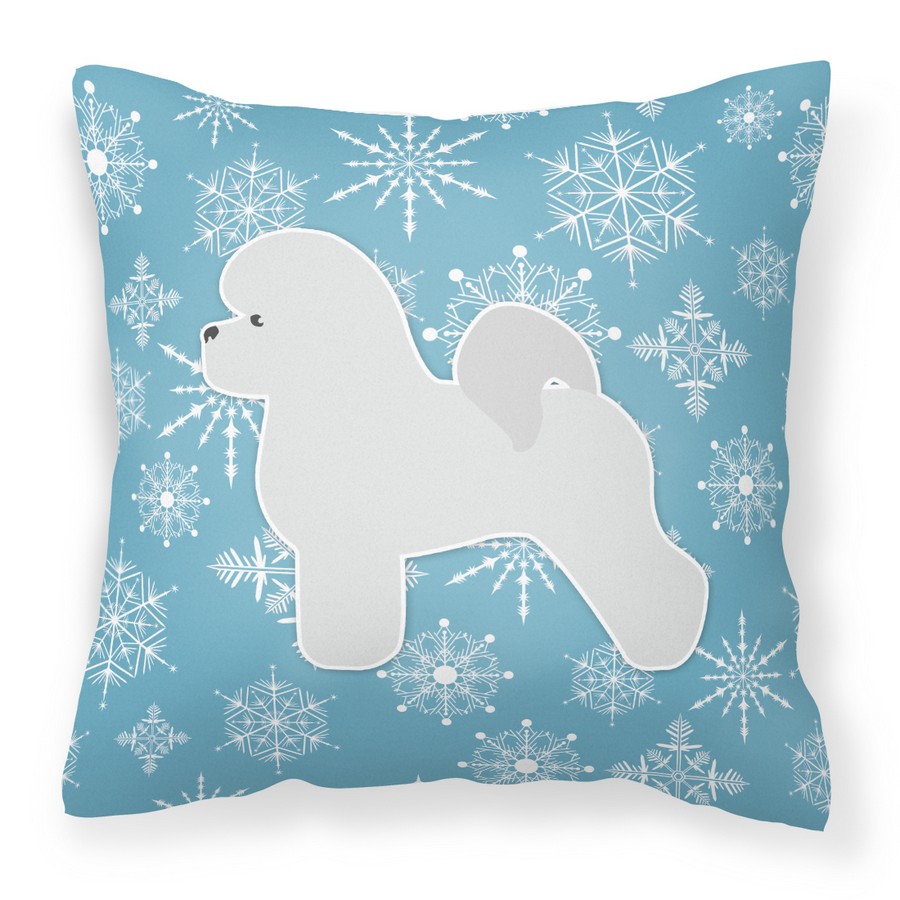 Winter Snowflake Bichon Frise Fabric Decorative Pillow