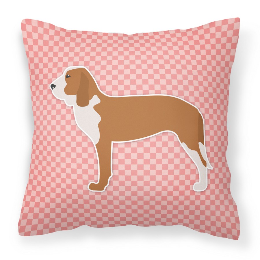 Spanish Hound Checkerboard Pink Fabric Decorative Pillow