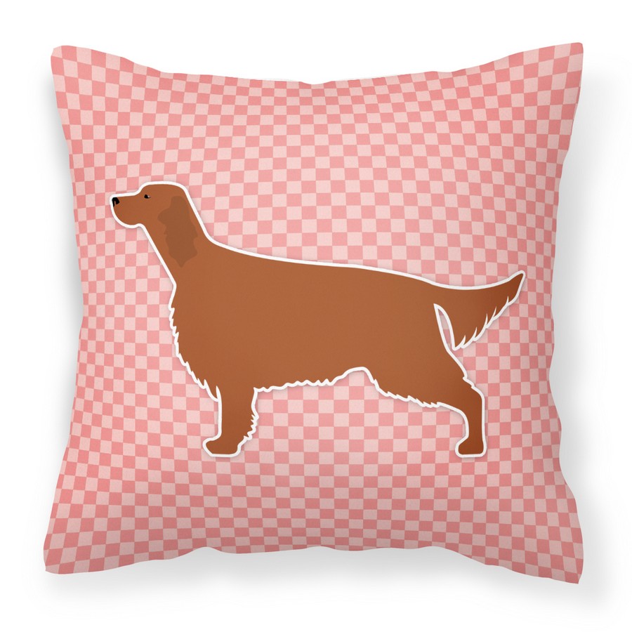 Irish Setter Checkerboard Pink Fabric Decorative Pillow