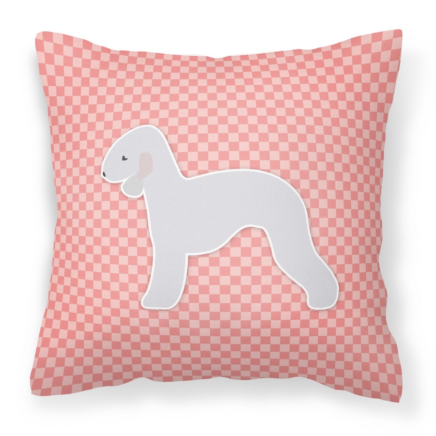 Bedlington Terrier Checkerboard Pink Fabric Decorative Pillow