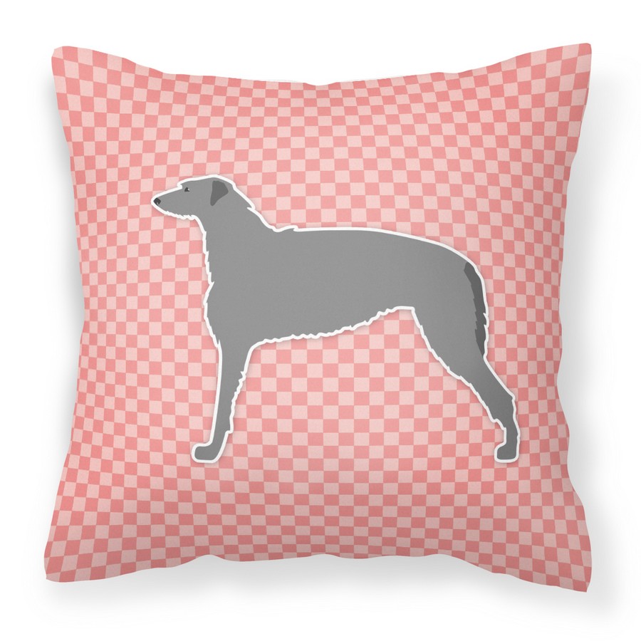 Scottish Deerhound Checkerboard Pink Fabric Decorative Pillow
