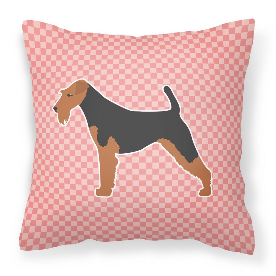 Airedale Terrier Checkerboard Pink Fabric Decorative Pillow