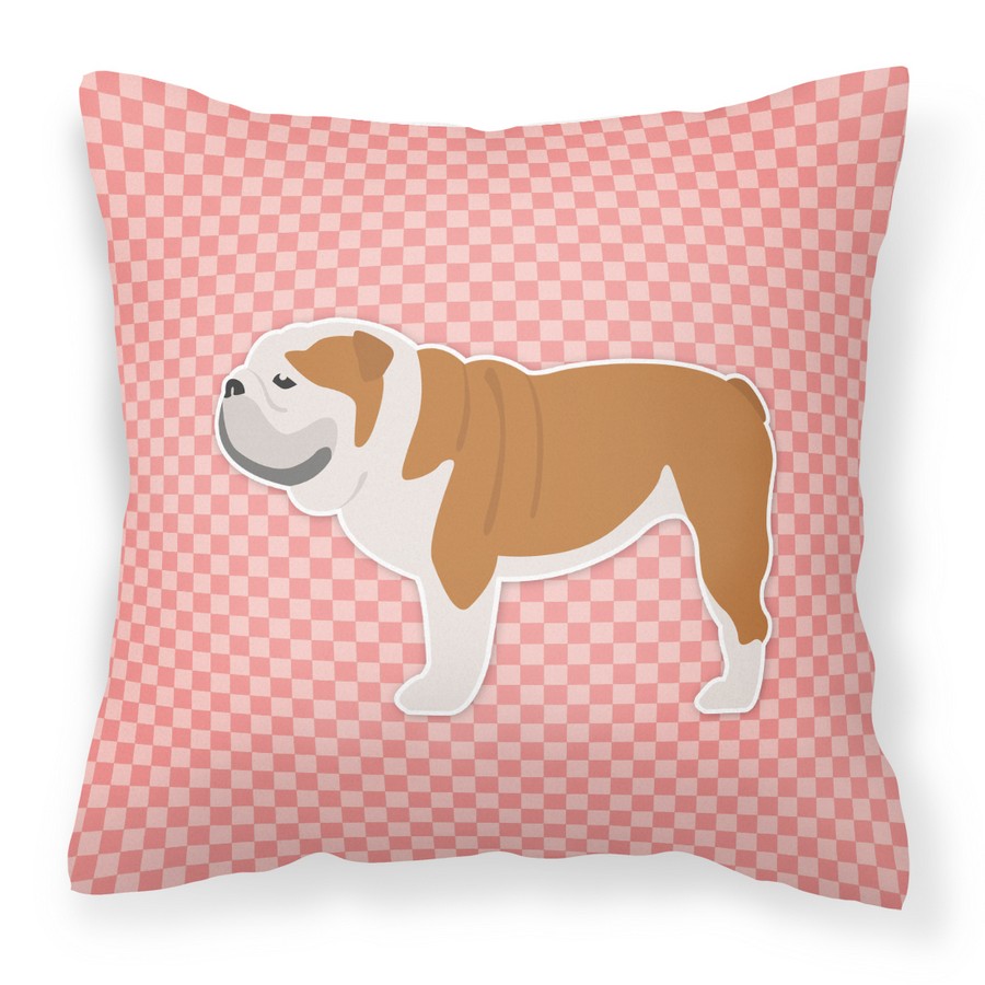 English Bulldog Checkerboard Pink Fabric Decorative Pillow