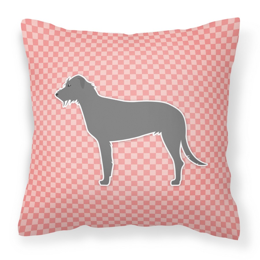 Irish Wolfhound Checkerboard Pink Fabric Decorative Pillow