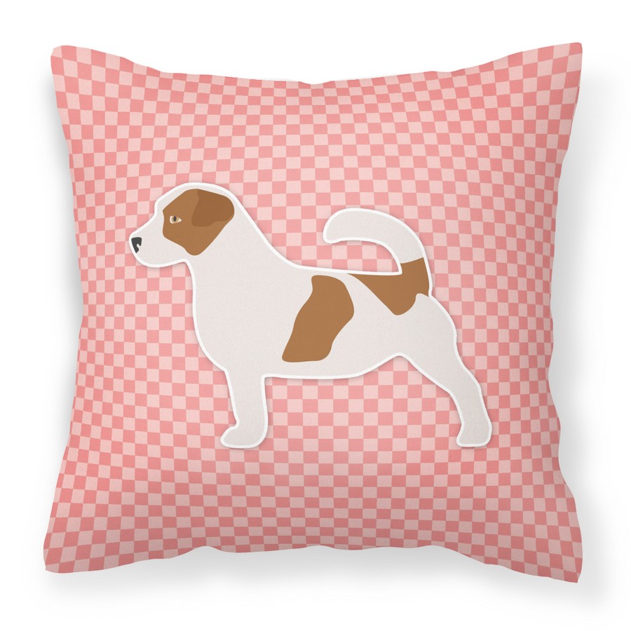 Jack Russell Terrier Checkerboard Pink Fabric Decorative Pillow