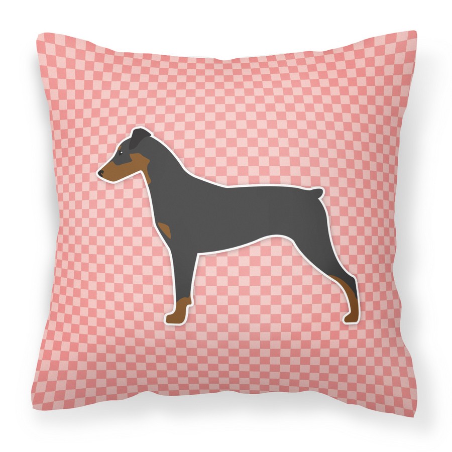German Pinscher Checkerboard Pink Fabric Decorative Pillow