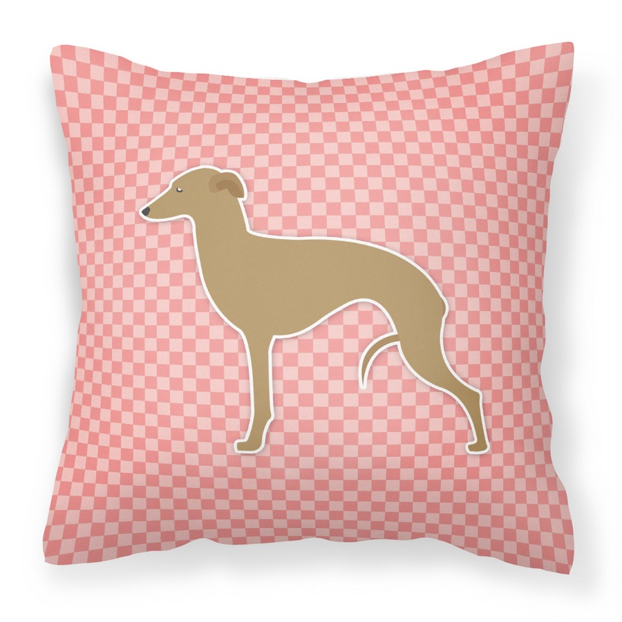 Italian Greyhound Checkerboard Pink Fabric Decorative Pillow