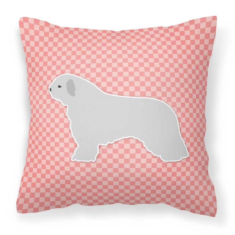 Spanish Water Dog Checkerboard Pink Fabric Decorative Pillow