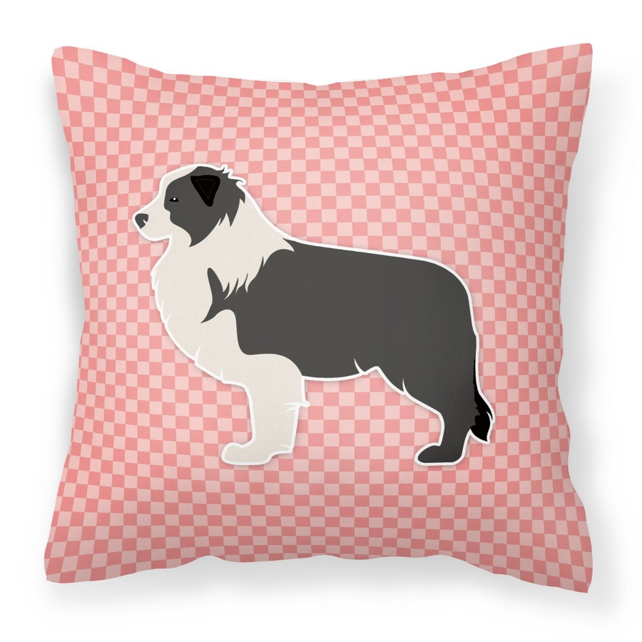 Black Border Collie Checkerboard Pink Fabric Decorative Pillow