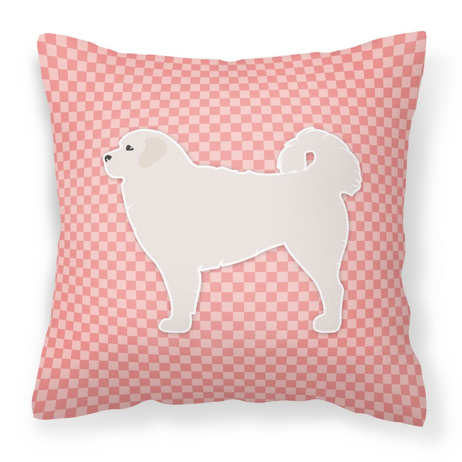 Polish Tatra Sheepdog Checkerboard Pink Fabric Decorative Pillow