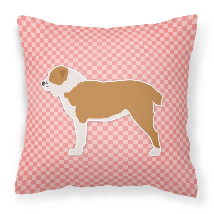 Central Asian Shepherd Dog Checkerboard Pink Fabric Decorative Pillow