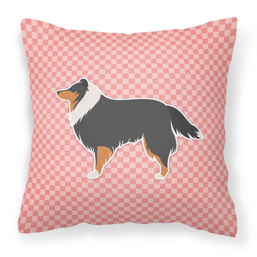 Sheltie & Shetland Sheepdog Checkerboard Pink Fabric Decorative Pillow