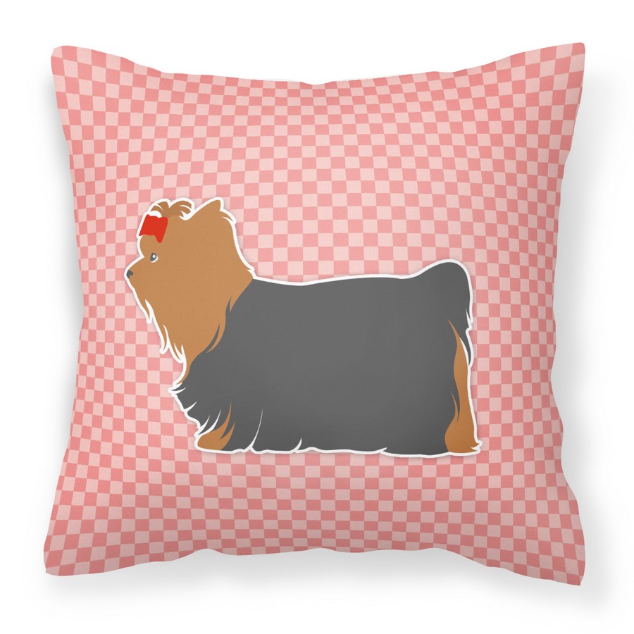 Yorkshire Terrier Yorkie Checkerboard Pink Fabric Decorative Pillow