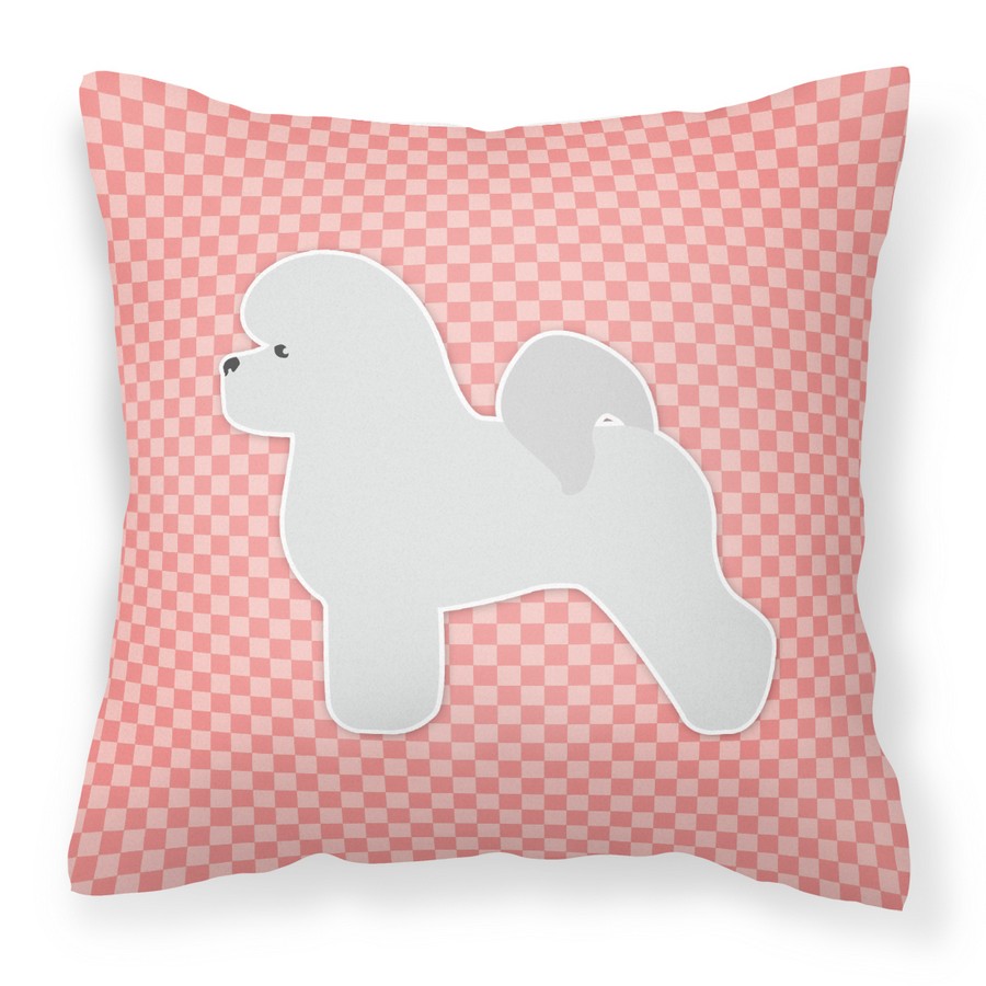 Bichon Frise Checkerboard Pink Fabric Decorative Pillow