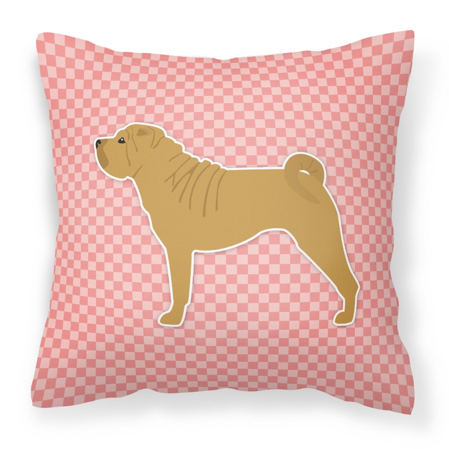 Shar Pei Merry Checkerboard Pink Fabric Decorative Pillow